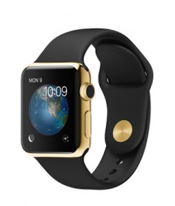 Apple's 38mm 18-Karat Yellow Gold Case with Black Sport Band.