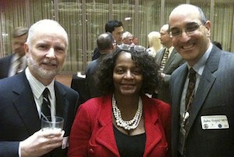 Hirshfeld (right) with then Deputy Director Sharon Barner and John White (left) at Bayh Dole 30 celebration at the PTO.