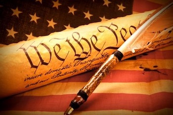 Constitution with American flag.