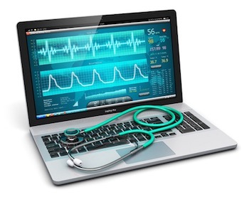 Laptop with cardiologic diagnostic test software on screen and stethoscope