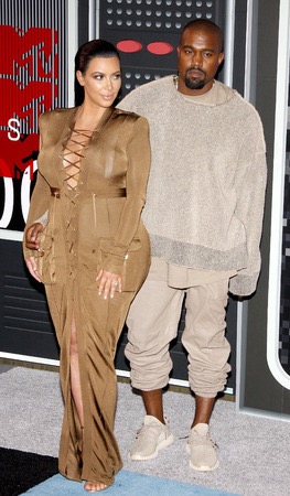 Kanye West with Kim Kardashian at the 2015 MTV Video Music Awards held at the Microsoft Theater in Los Angeles, USA.
