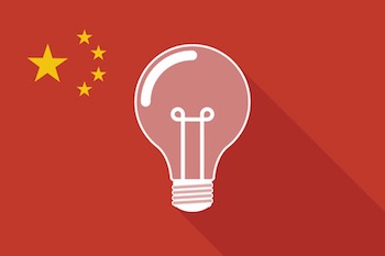  illustration of a china long shadow flag with a light bulb