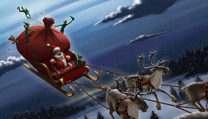 Santa w/ reindeer pulling sleigh