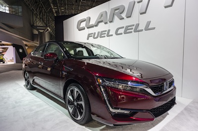 Honda Clarity fuel cell vehicle on display during the New York International Auto Show at the Jacob Javits Center.