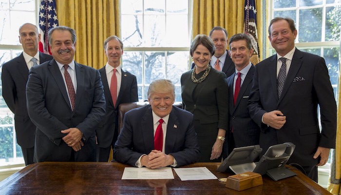 @POTUS Twitter Picture and Tweet: "This afternoon I signed an executive order to establish task forces that will help scrap job-killing regulations on American businesses." (February 24, 2017)