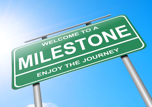 Illustration depicting a sign with a milestone concept.